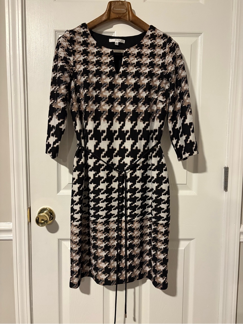 Studio One Houndstooth Midi Dress - Black & Cream
